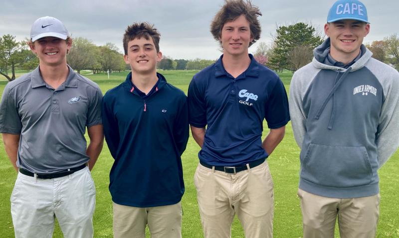 Logan Gamuciello, far left, earned medalist honors in Cape’s April 16 win against Woodbridge with a four-over par 40. The other Vikings who contributed to the team scoring included (l-r) Dalen Daminger, Brendan Staggs and Chad Hughey. FRITZ SCHRANCK PHOTO